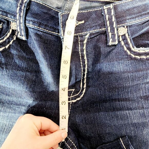 Miss Me Jeans Womens Sz 34x32 Chloe Bootcut Dark Wash Embroidered Bling Mid Rise - Picture 7 of 12